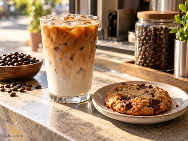 SIMULATION: Espresso drinks and iced lattes with a cookie pairing for a relaxed coffee break.